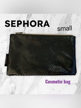 🇫🇷👍GUC SEPHORA | Sleek Shiny Black Textured makeup pouch & beauty travel bag